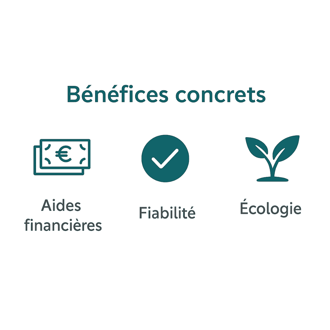 Encadré illustrant les bénéfices concrets du label RGE : aides financières, fiabilité des professionnels, engagement écologique
